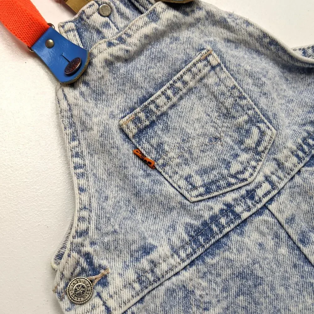 Vintage Levis Shortalls Boys Sz 24m Blue Acid Wash Overalls Suspenders 90s